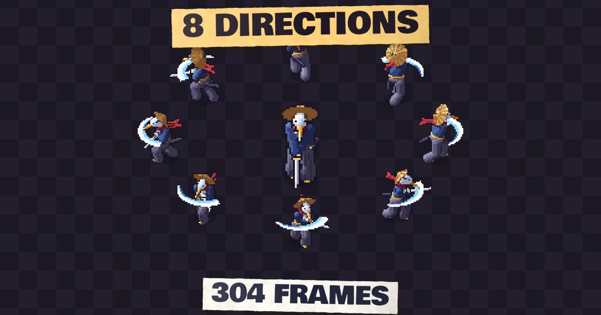 One sprite, eight directions: preview image for the build film, coming to YouTube.