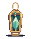An ornate brass lantern holding a glowing teal crystal.