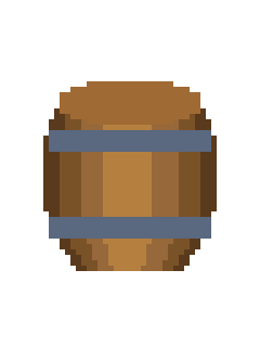 An isometric barrel resting, then bursting apart into staves and dust.