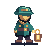 The lantern-carrying character walking, looping.