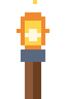A wall torch with a flickering flame.